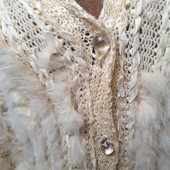Vintage 60s Fur Wool Blend Cardigan, Size S - Picture 3 of 7